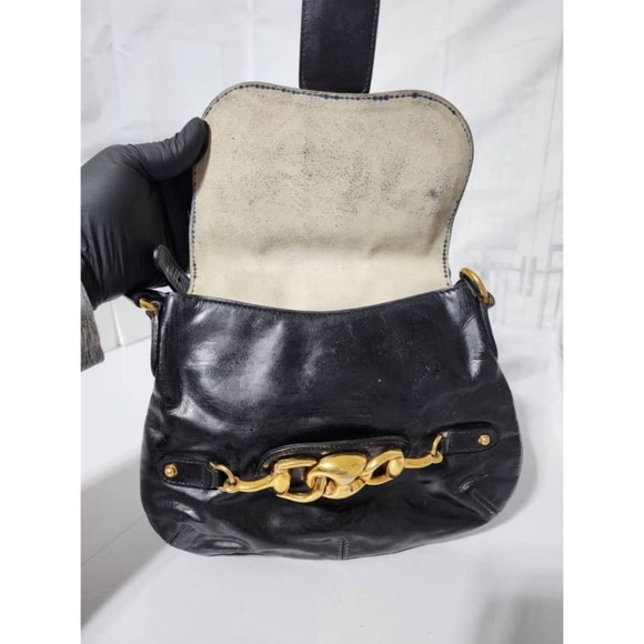 Authentic Gucci Vintage Patent Wave Flap Shoulder Bag Black - Picture 9 of 15